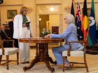 Image of Anne Aly being sworn in to cabinet May 2025.