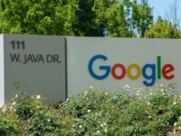 Google sign amid bushes