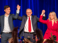 Anthony Albanese celebrating the Labor win with family