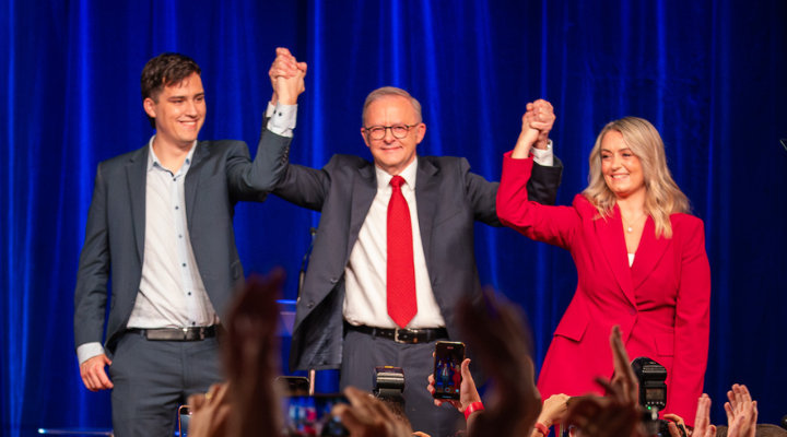 Anthony Albanese celebrating the Labor win with family