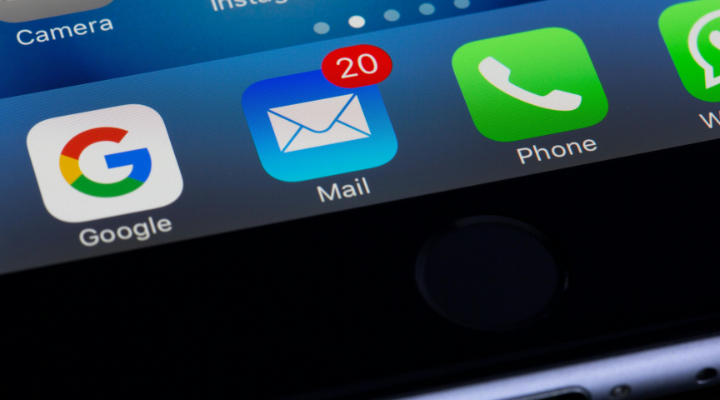 Google, mail, phone apps on phone screen