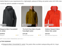 ChatGPT shopping results example