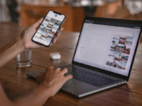 Person using laptop and phone