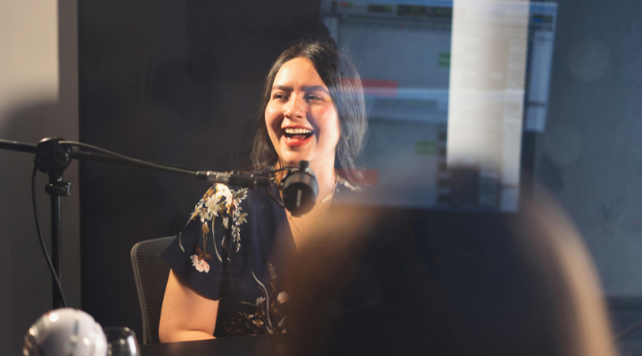 Woman in a recording studio